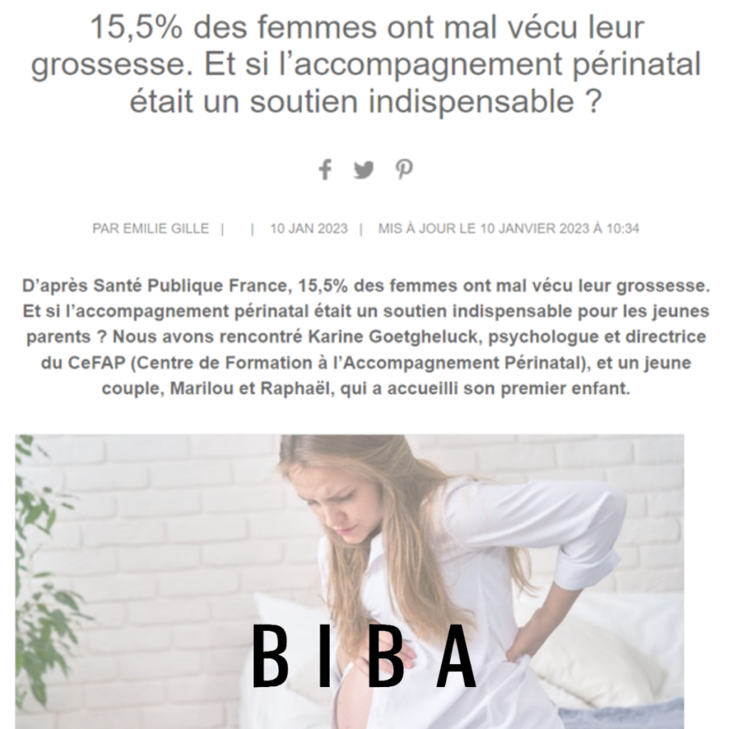 Article relayé par le magazine Biba qui évoque l'Accompagnement Périnatal comme un vrai soutien de la grossesse jusqu'à l'arrivée du bébé.